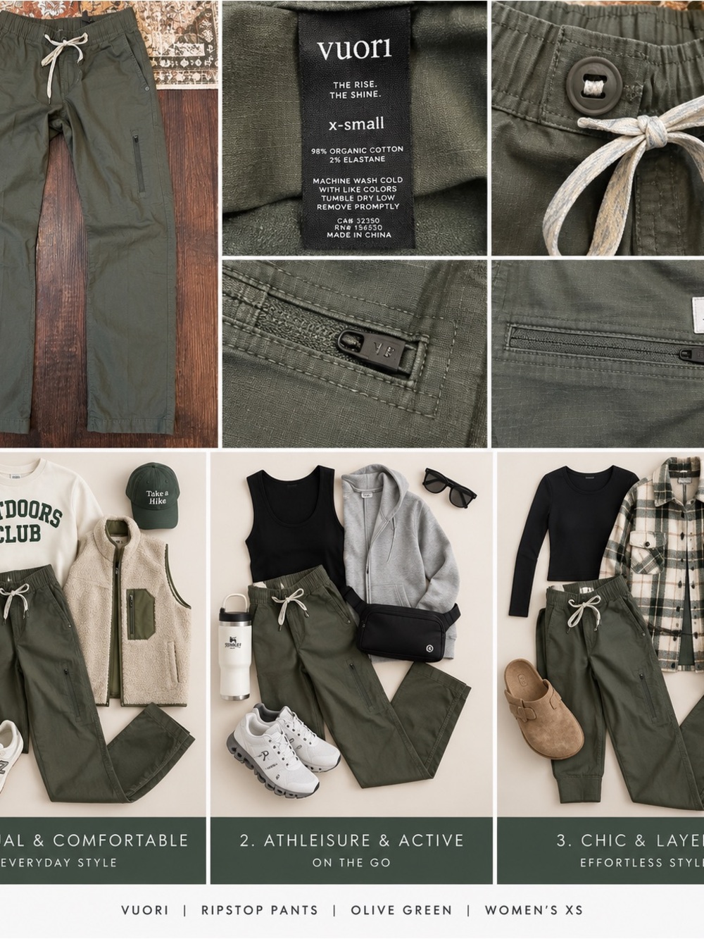 Vuori Olive Green Straight-Leg Ripstop Pants